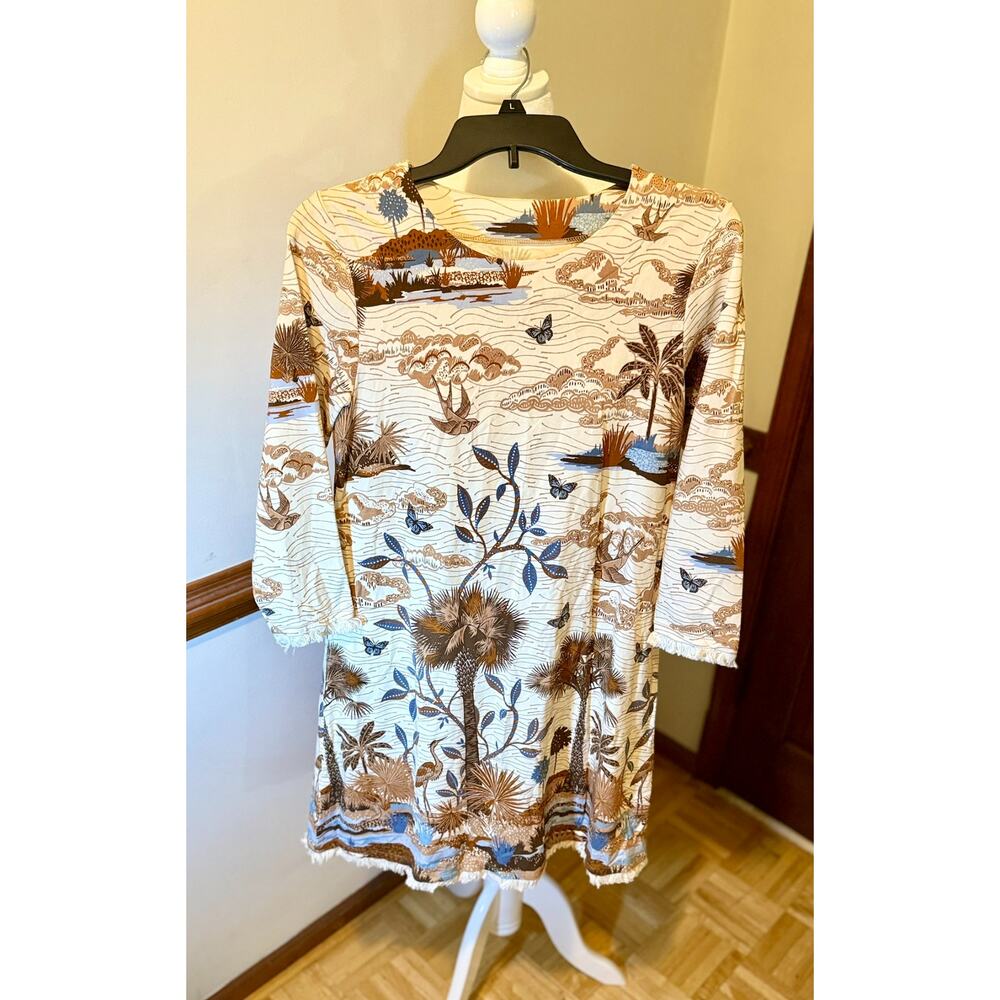 Spartina 449 Coastal Marsh Print Fringe Hem Shift Dress | Size Small - Picture 3 of 14